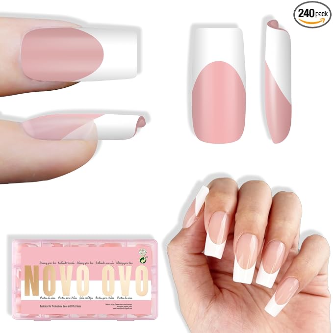 Square White French Tip Baby Pink