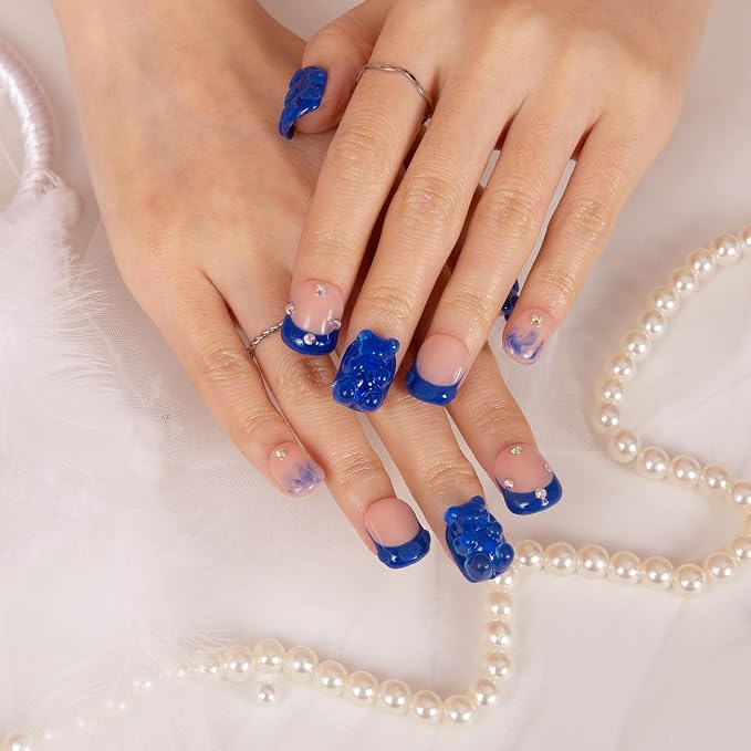 Little Blue Bear Blue French Tip