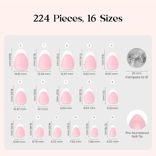 2 - Press On Nails Only | Extra Short Amlond | Pink French