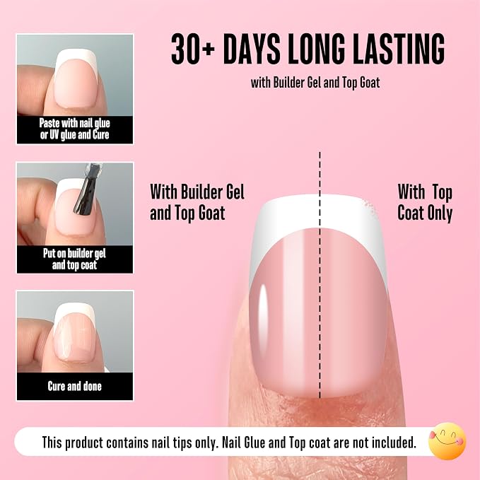 Square Round Short White French Tips Baby Pink