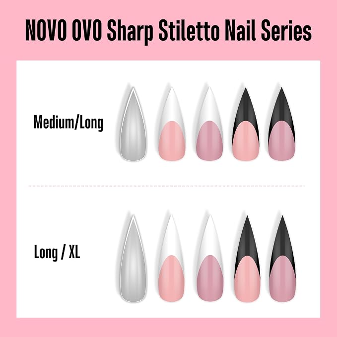 Medium or Long White French Tip Sharp Stiletto Nail Tips Baby Pink