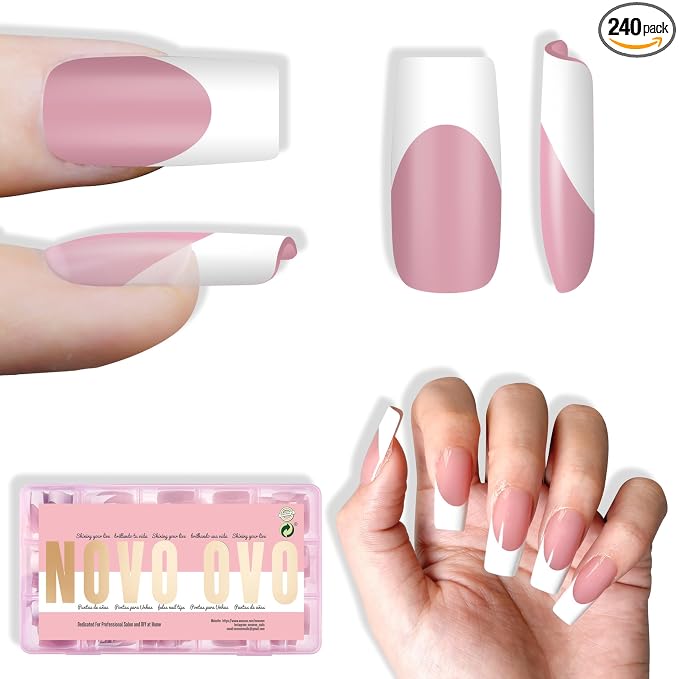 Square White French Tip Berry Pink