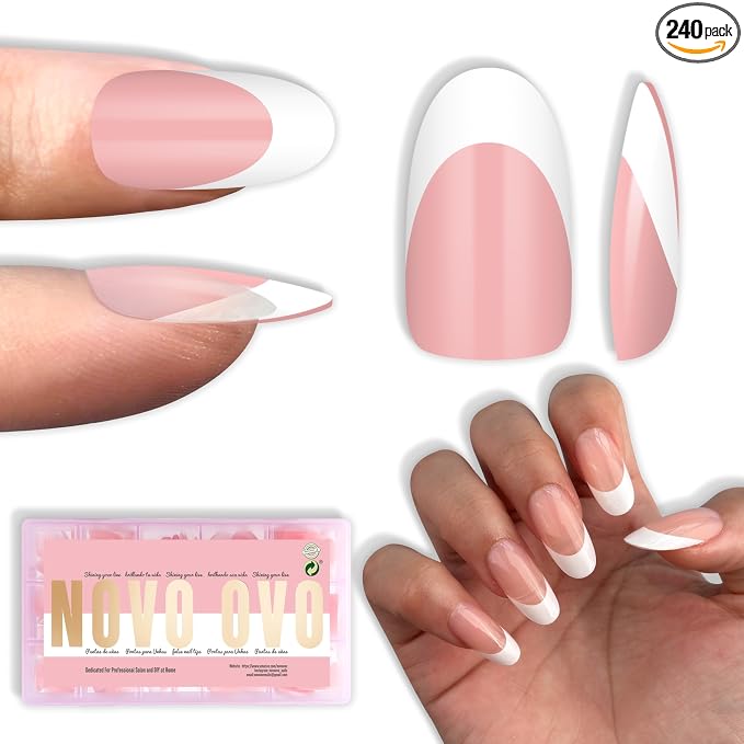 Oval White French Tip Baby Pink