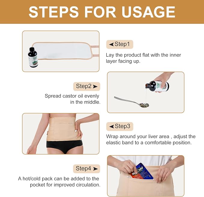 4pcs Castor Oil Pack Wrap With 8oz Oil