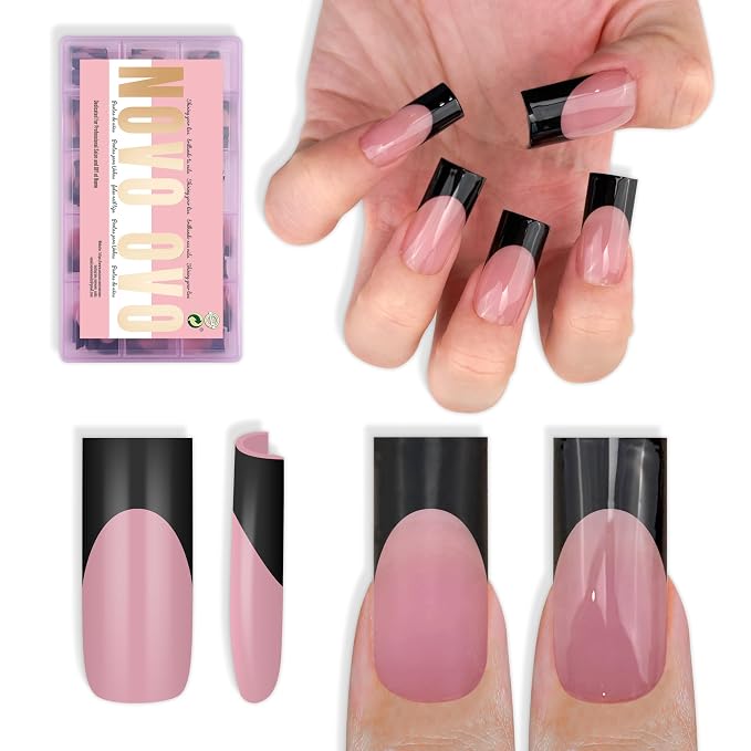 Sharp Square Black French Tip Berry Pink