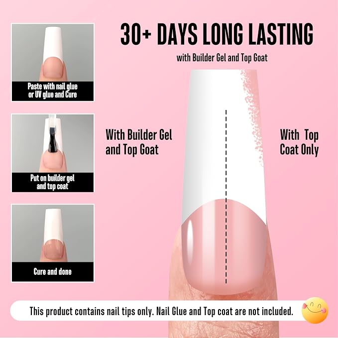 Square Long Wide White French Tip Baby Pink 240