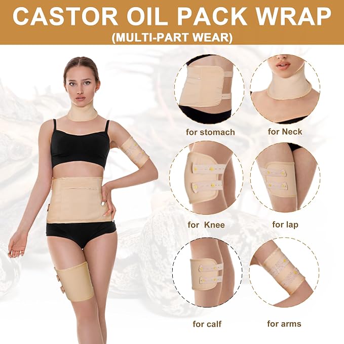 4pcs Castor Oil Pack Wrap With 8oz Oil
