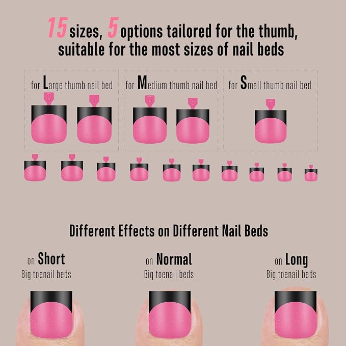 Black French Tip Toe Nail Tips Rose Pink