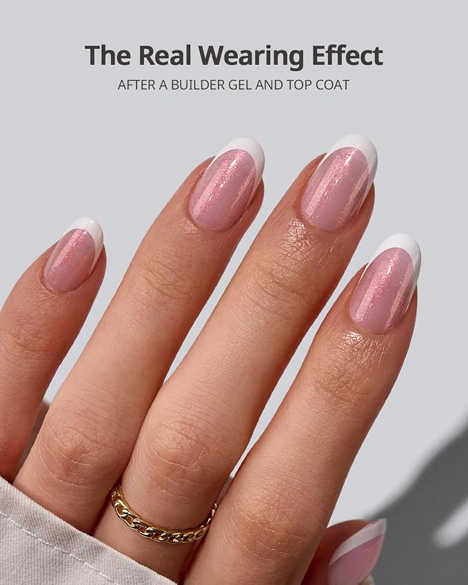 01 S - Oval French in Pink Glitter Base