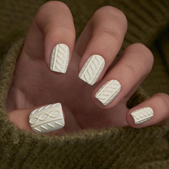 Cream Yellow 3D Sweater Nails