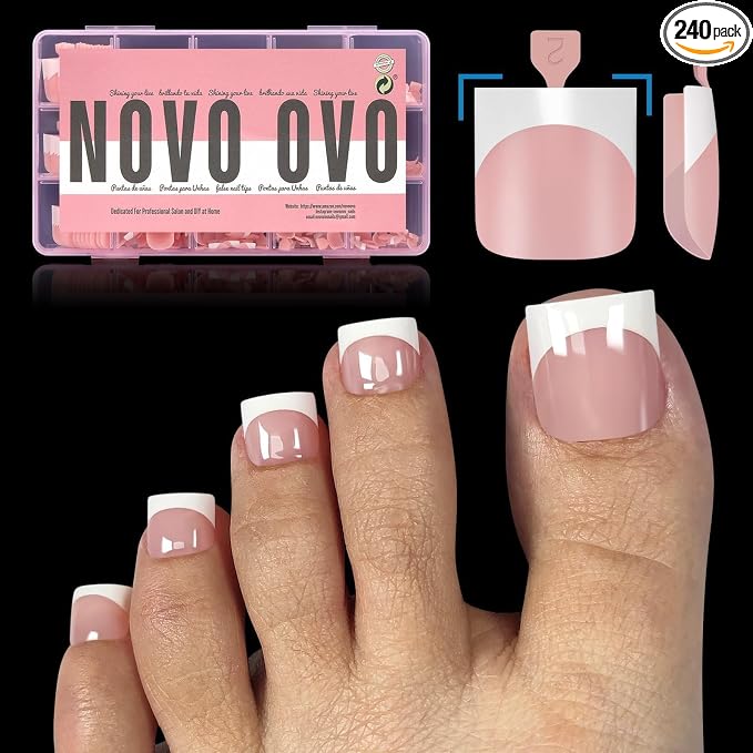 Sharp Square French tip Toe Nail Tips BabyPink