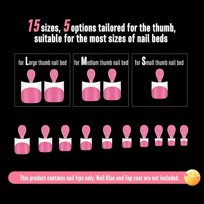 Short Sharp Square Toe Nail Tips with Moon Curve White French Tip Rose Pink