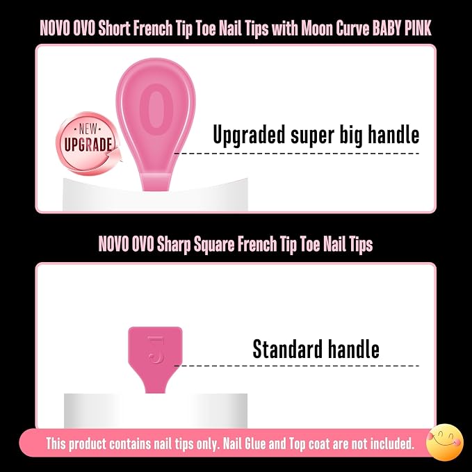 Short Sharp Square Toe Nail Tips with Moon Curve White French Tip Rose Pink
