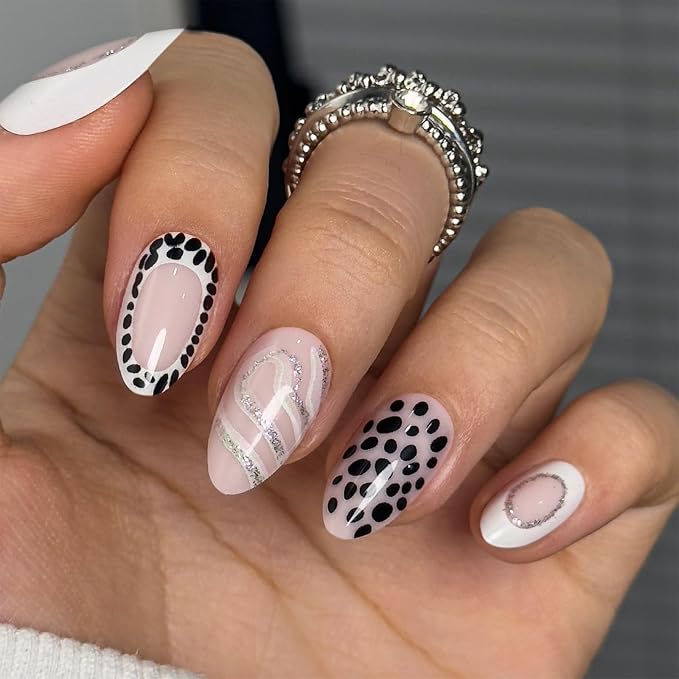 Black and White Nails with Glitter