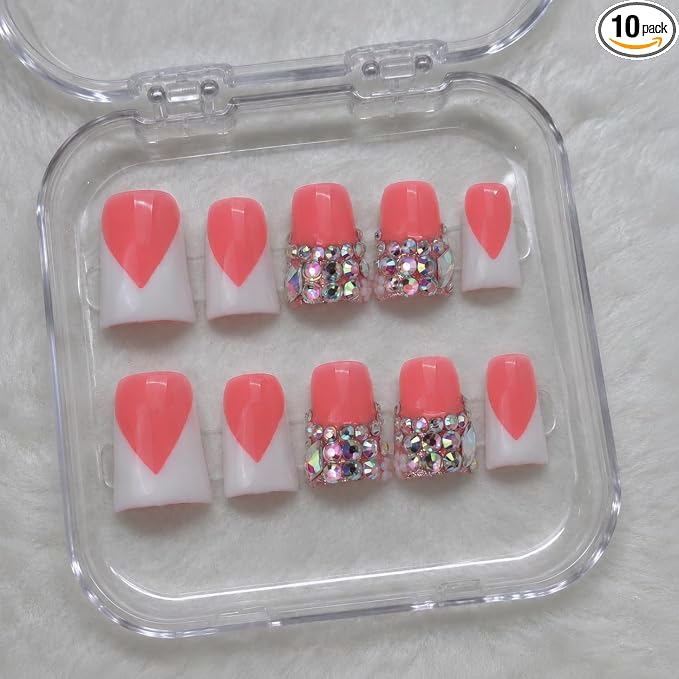 White Pink Heart Rhinestone