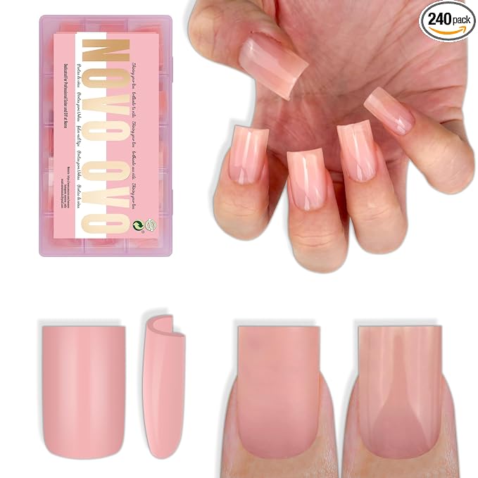 Short Sharp Square Nail Tips Pure Color Baby Pink