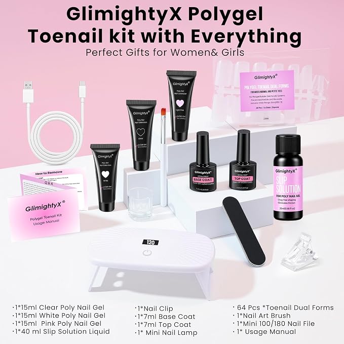 02- 3 Colors Complete Starter Polygel Toenail Kit