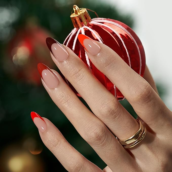 05 M - Almond Red French in Nude Base