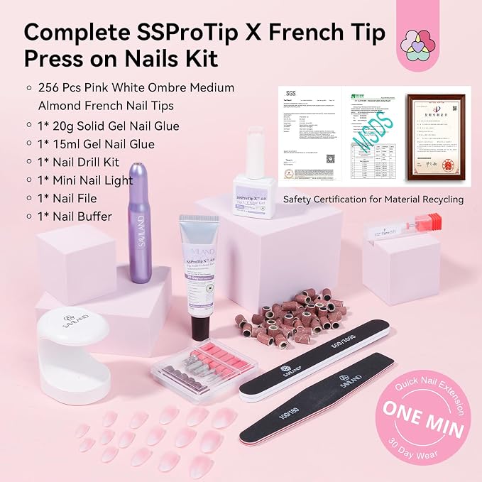 Pink White Ombre Medium Almond