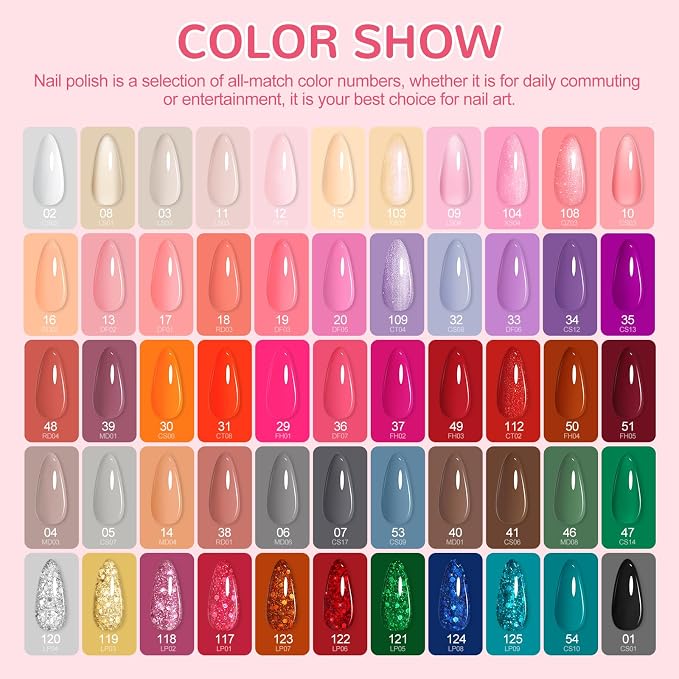 55 Summer Color s Gel Polish Set + 5 Top Base Coat