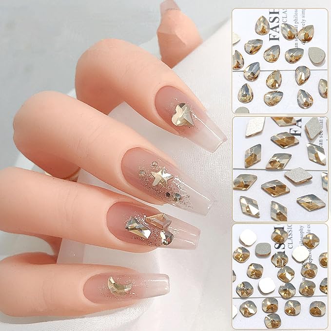 champagne nail rhinestones