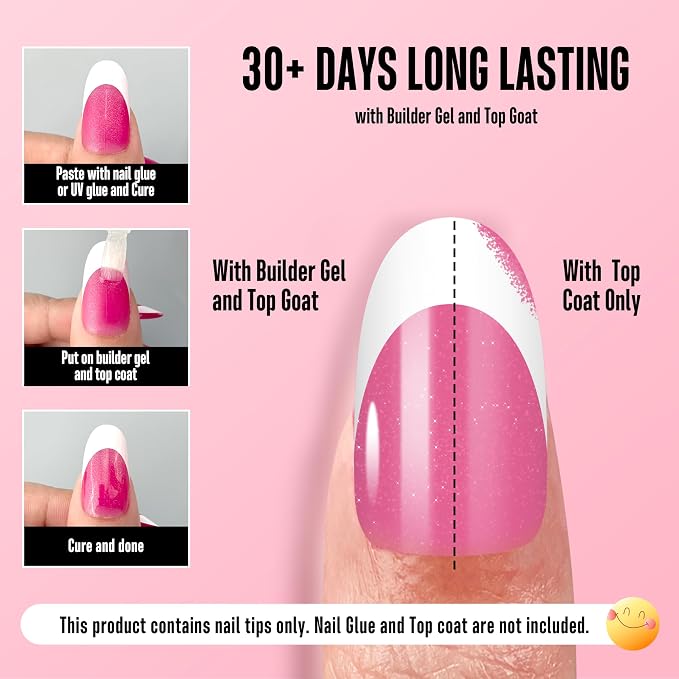 Oval White French Tip Rose Pink