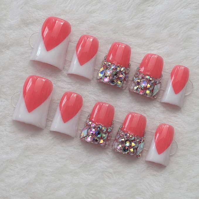 White Pink Heart Rhinestone