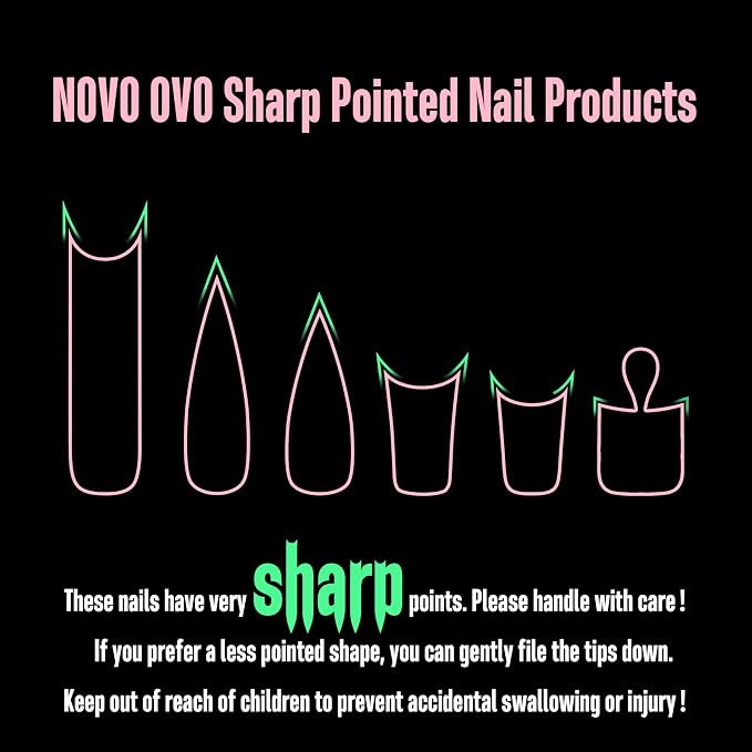 Long XL Sharp Stiletto Black French Tip Nail Tips Baby Pink