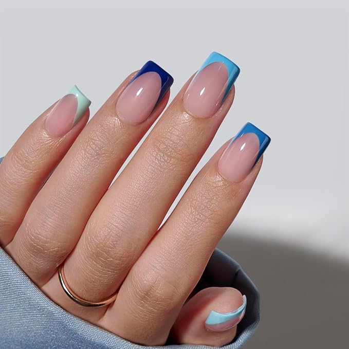 03 S - Square Blue French in Pink Base