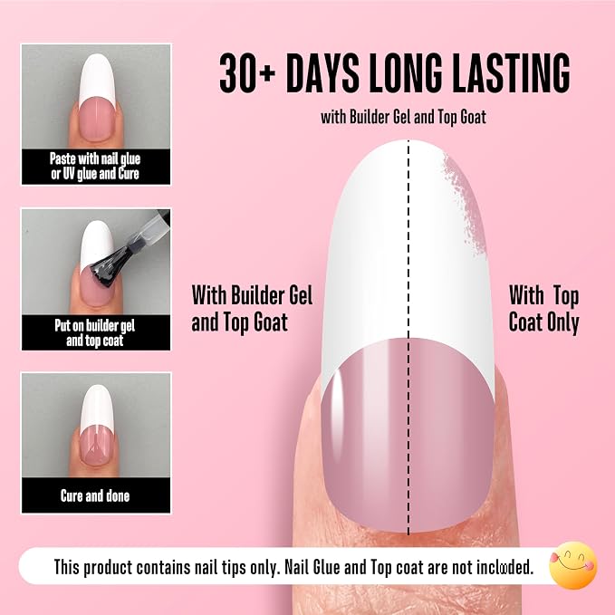 Medium/Long Oval Round Old School White French Tip Berry Pink 240