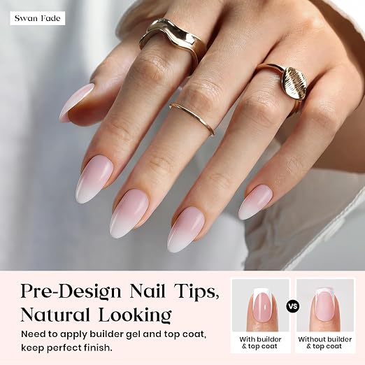 3 - Press On Nails Only | Short Amlond | White Ombre