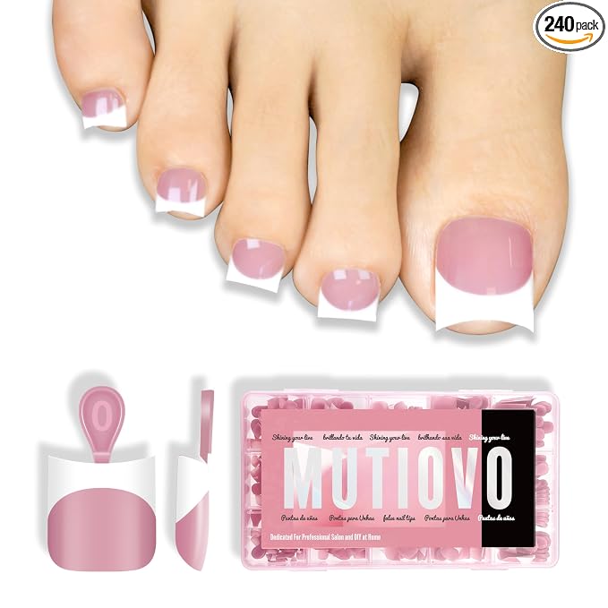 MUTIOVO Short Toe Nail White French Tip BERRY PINK with Moon Curve