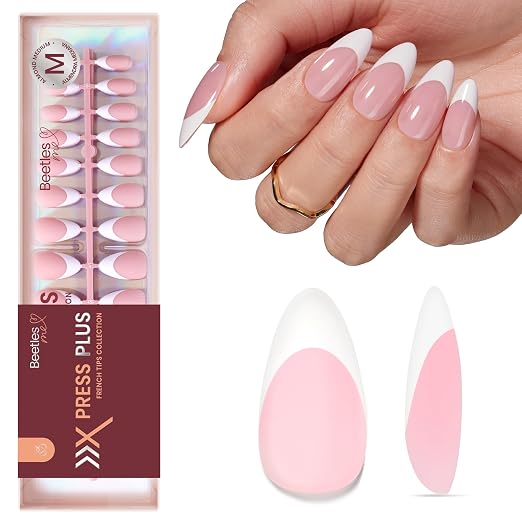2 - Press On Nails Only | Medium Amlond | Pink French