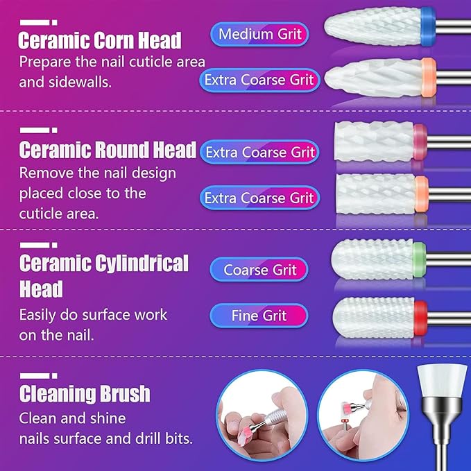 30Pcs Nail Bits with Pink Case