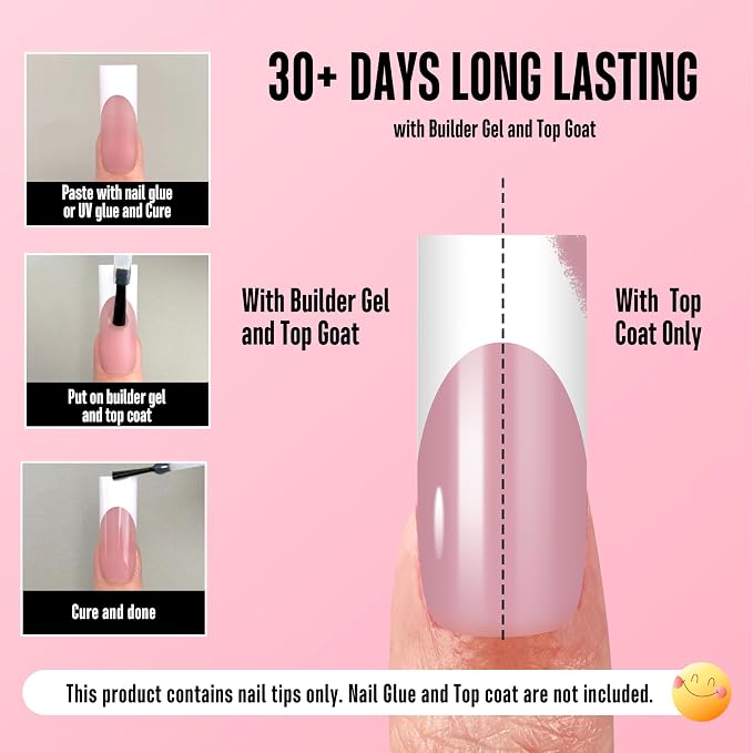 Long Sharp Square White French Tip Nail Tips Berry Pink 180