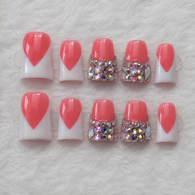 White Pink Heart Rhinestone