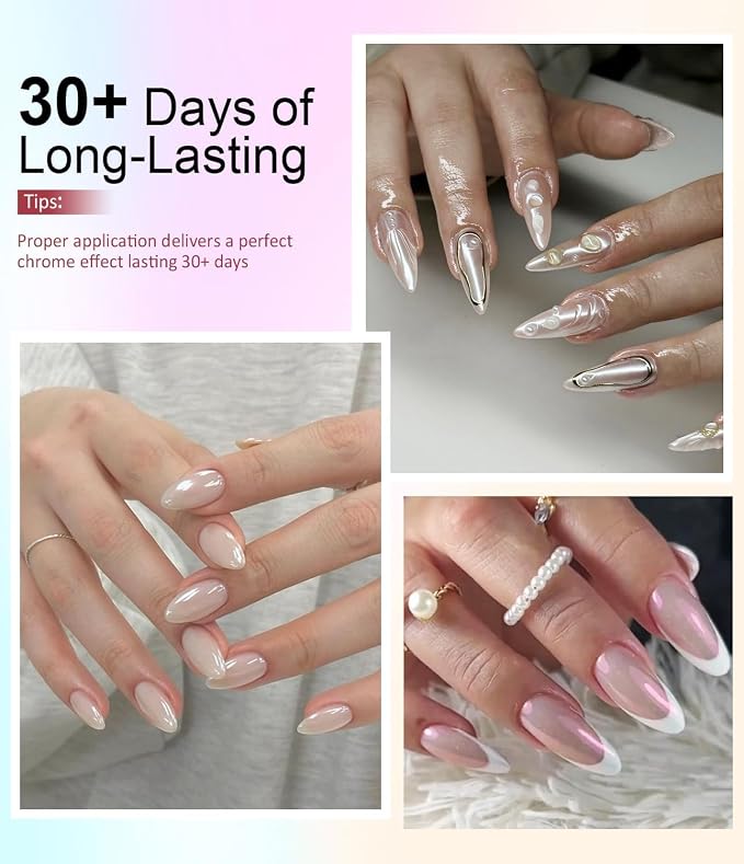 Pink aurora Silver White&laser holography chrome powder