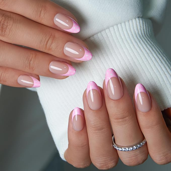 B9 - Pink French Tip Polka Dots