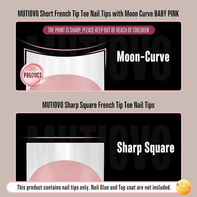 MUTIOVO Short Toe Nail White French Tip BABY PINK with Moon Curve