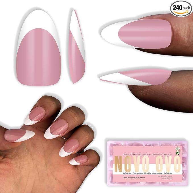 Almond White French Tip Berry Pink