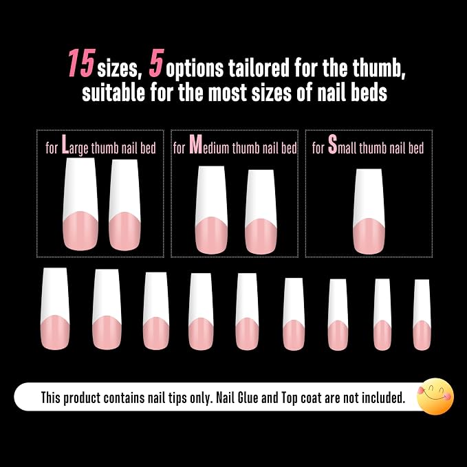 Square Long Wide White French Tip Baby Pink 240