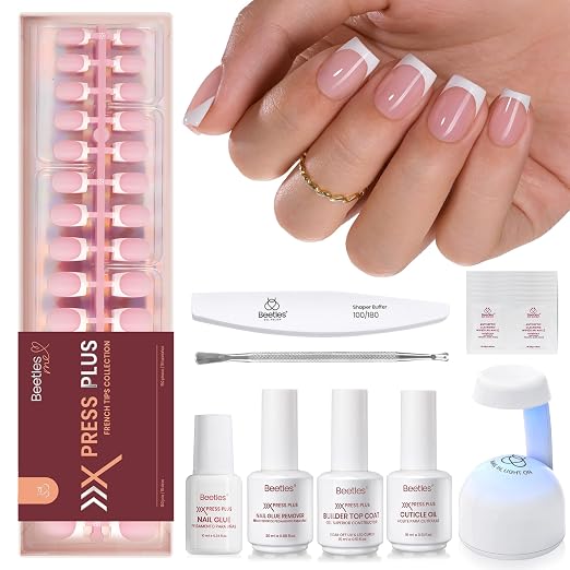 A - Press On Nail Kit | Short Square | Pink French