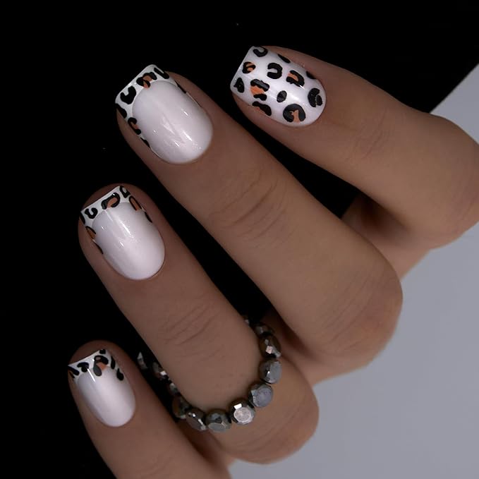 leopard print French nails