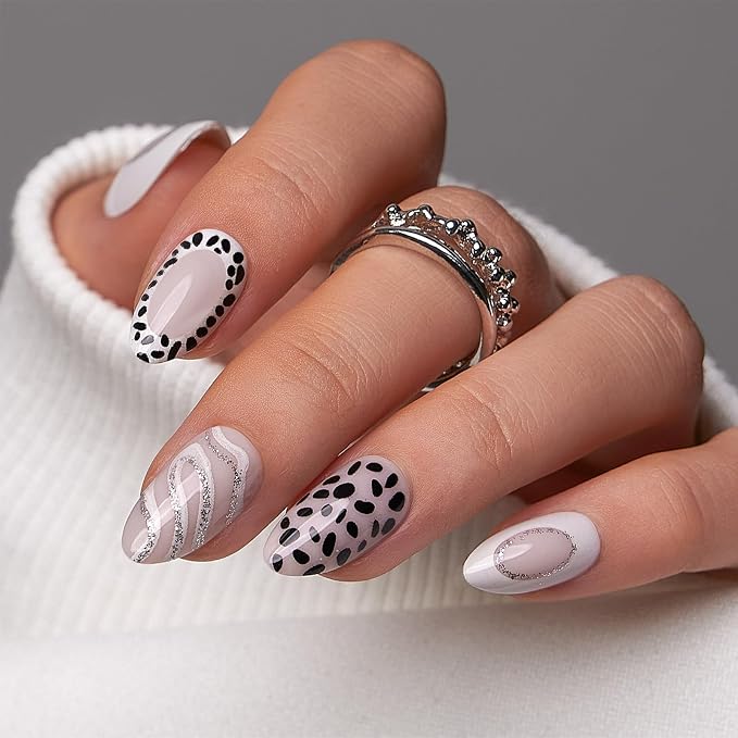 Black and White Nails with Glitter