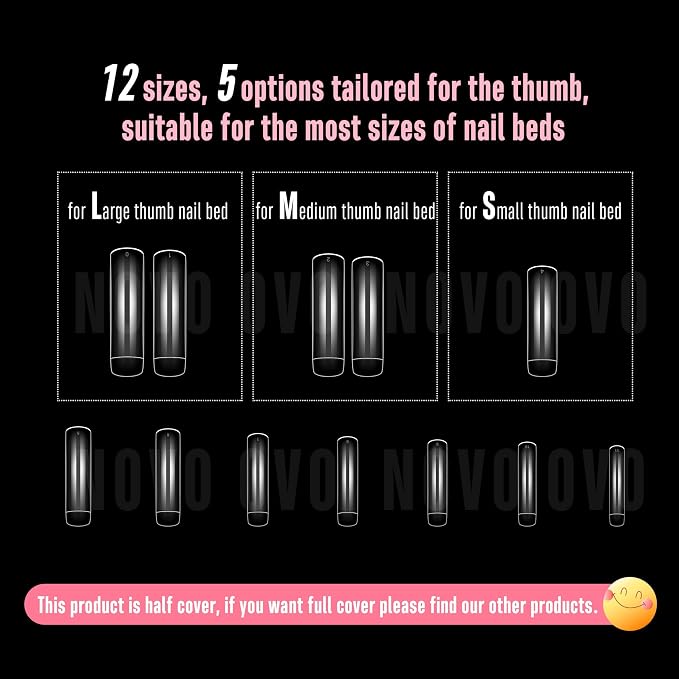 XXL Half Cover Curved Square Nail Tips 240