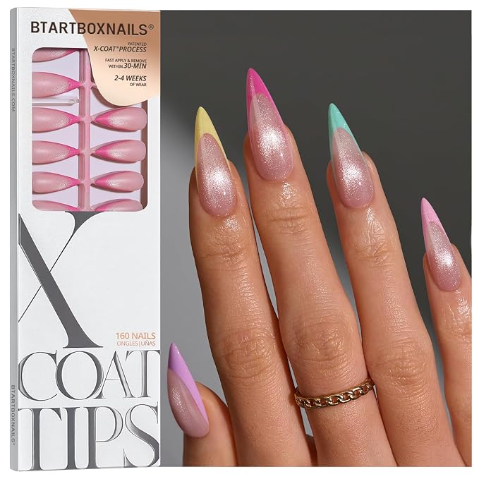 06 L - Stiletto Brighter Pastel French in Cat Eye Base