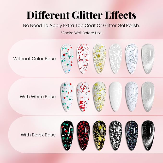 6Pcs Glitter Gel Top Coat Set