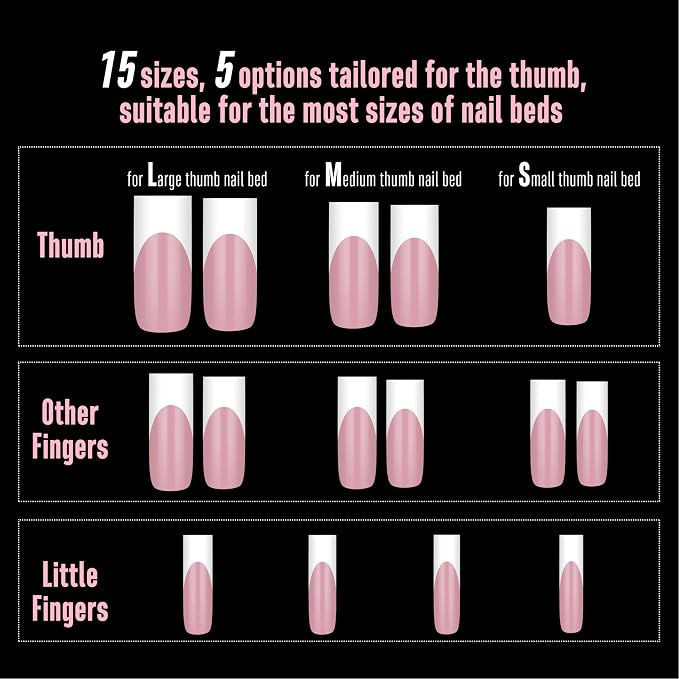 Long Sharp Square White French Tip Nail Tips Berry Pink 180