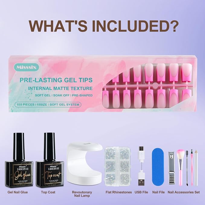Pink Long Square nail kit
