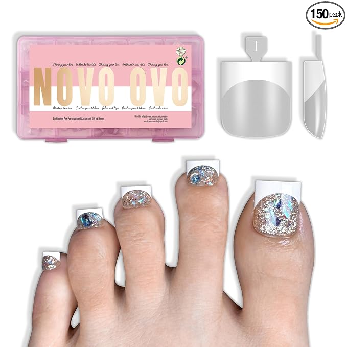 Sharp Square Toe Nails Clear with White French Tip Line